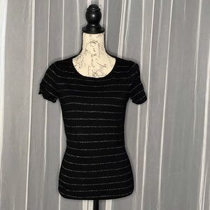 Express Women’s Short sleeve top with black with silver stripes